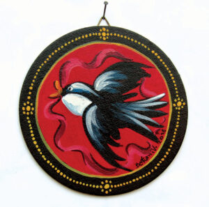 Round Artwork with Swallow Motif – Sicilian Cart Style